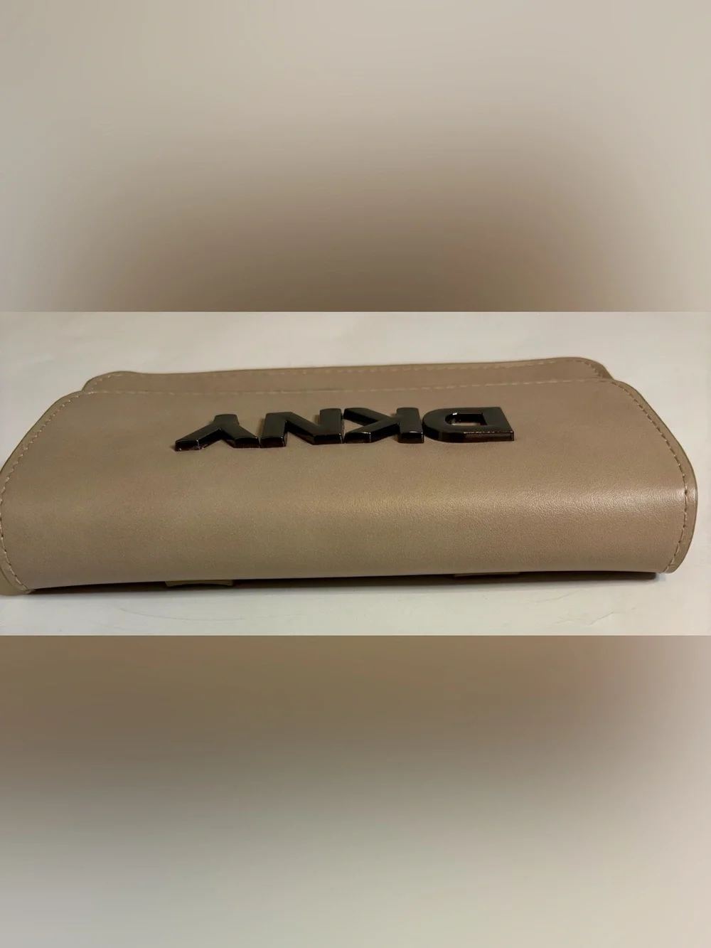 DKNY Beige faux Leather Logo Belt Bag with Black Logo , missing belt